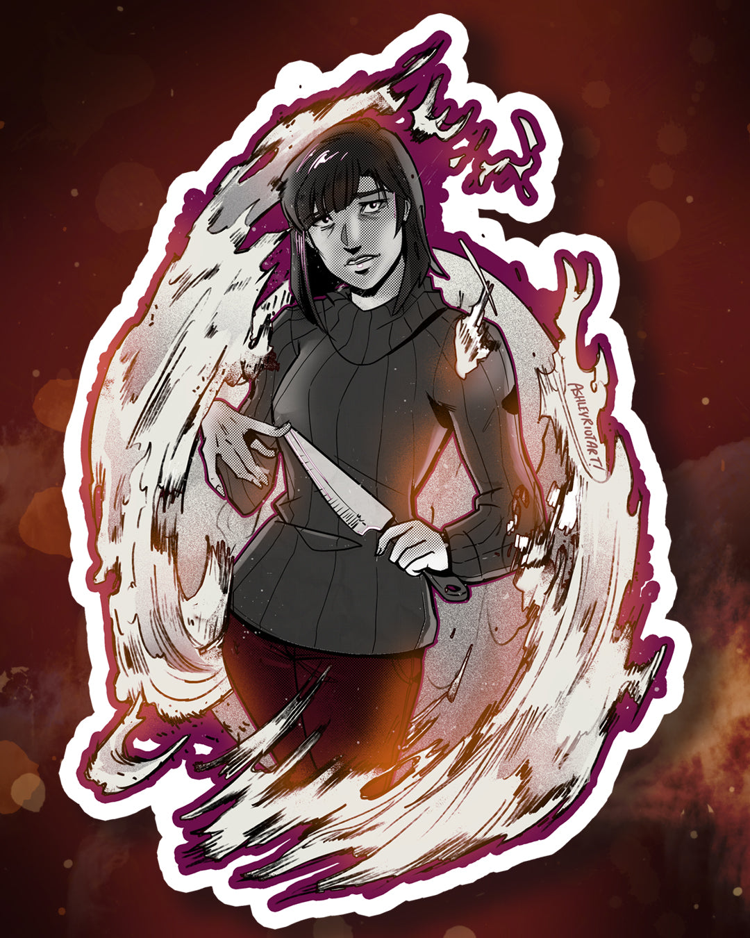 Burning Trauma Girl | Horror Vinyl Sticker